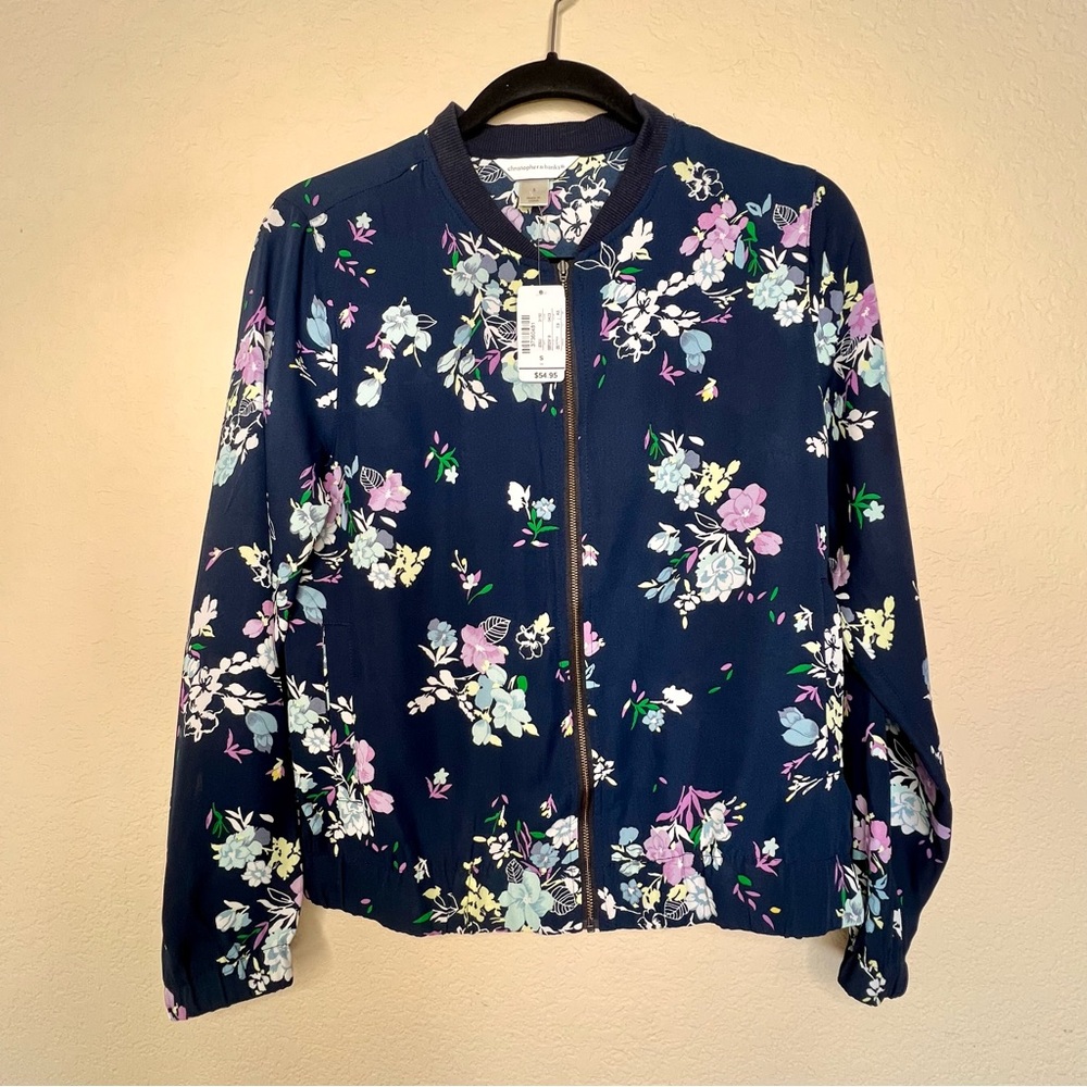 Floral Zip Front Jacket NWT Navy Lightweight Spring Layer